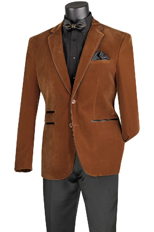 Velourfy Collection: Bourbon Velvet with Faux Leather Trim Single Breasted Slim Fit Blazer Confident Men's Power