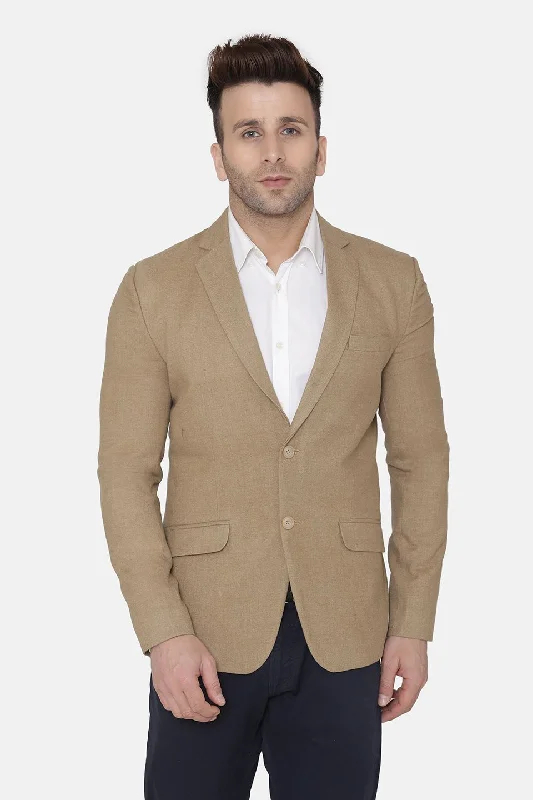 Wool Beige Blazer Relaxed Men's Beach