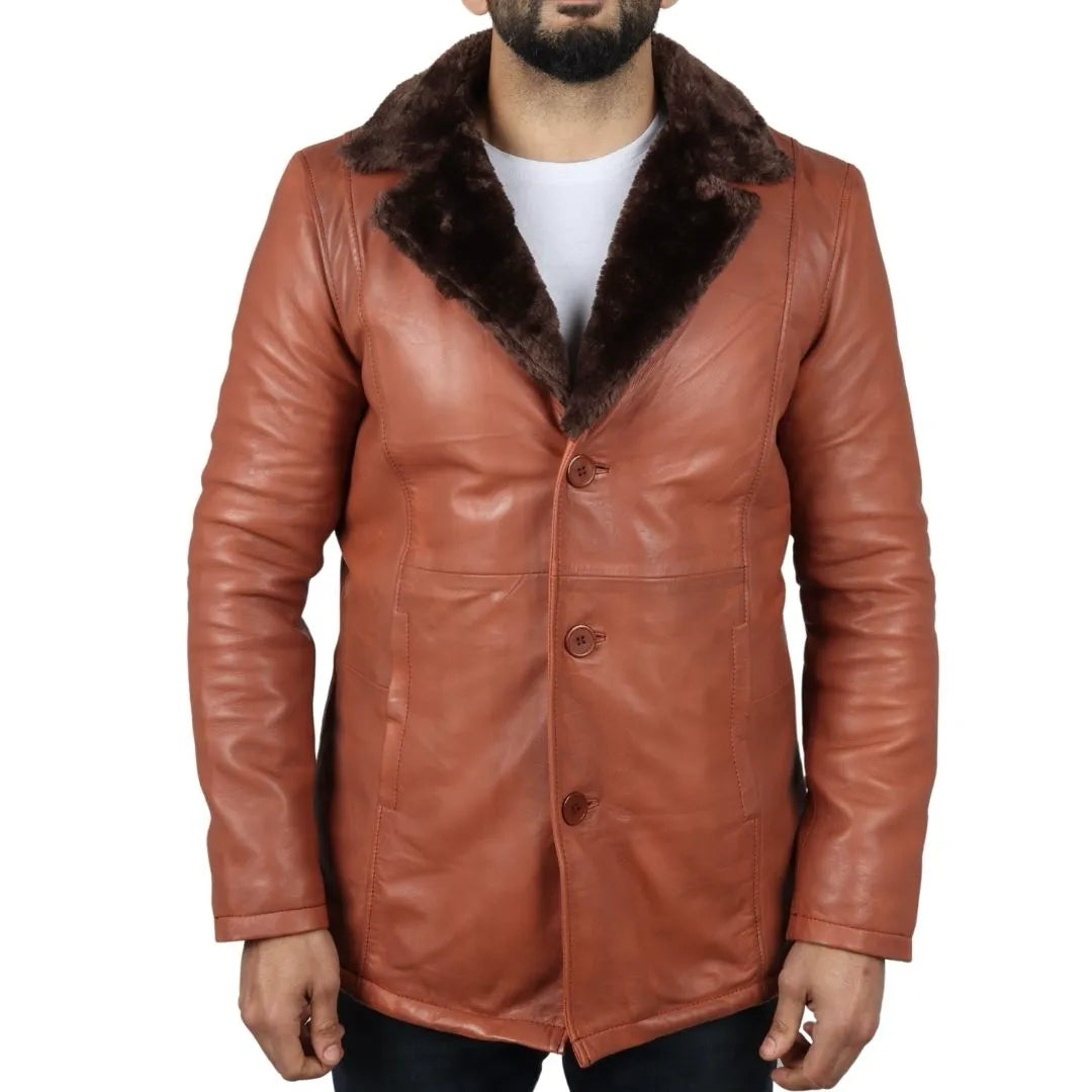 Men's Real Leather Fur Lining Coat Monochromatic Office Style