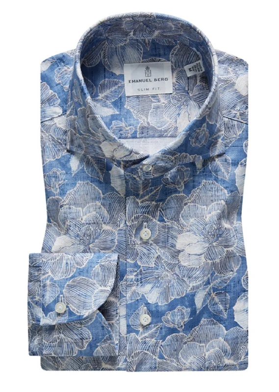 Summer Textured Hybrid Shirt SF17437 Blue Polished Men's Satin