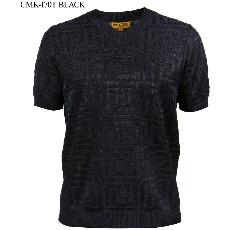 Prestige Black Luxury Knit Greek Print Shirt CMK-170T-BLACK Organic