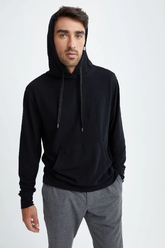 ROVER - Black T-Series Fleece Knit Hoodie Edgy Men's Punk