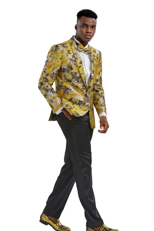 Stylefyre Collection: Men's Single-Breasted Blazer In Gold Unique Men's Patch