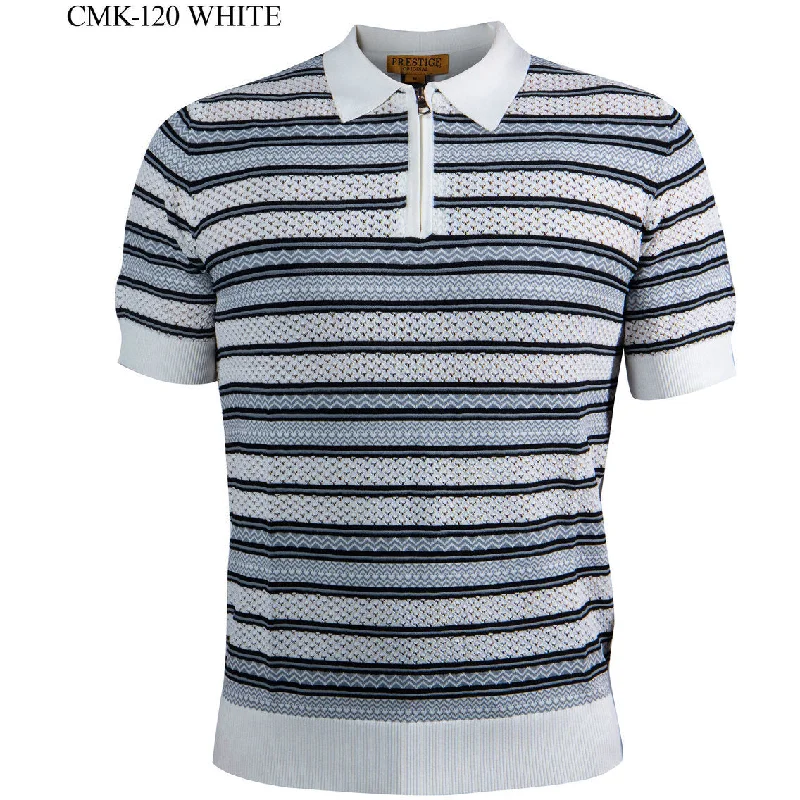 Prestige White Black Gray Luxury Knit Shirt CMK-120-WHITE Street