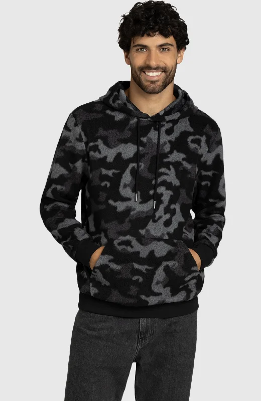 Black Camo Sherpa Hoodie Laid