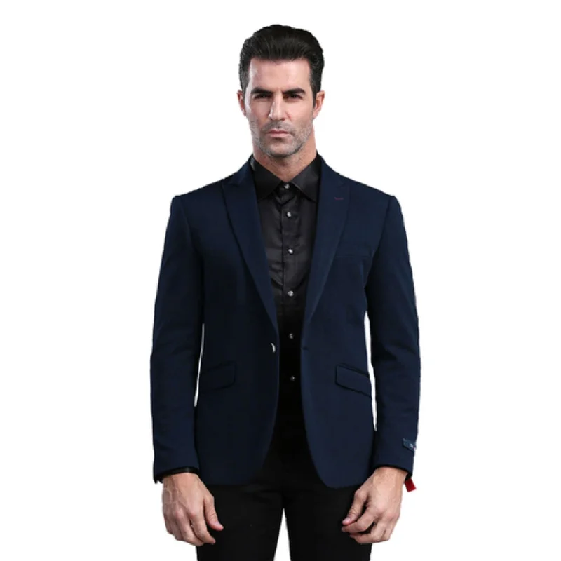 Moonlit Mode Collection: Navy Solid Color Skinny Fit Blazer Edgy Men's Punk