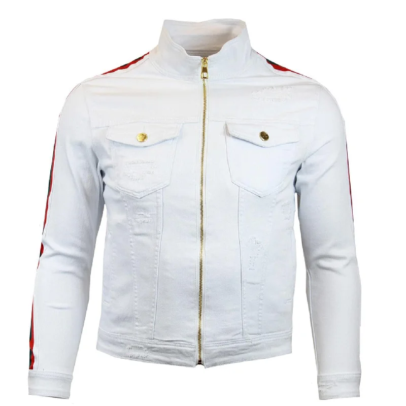 M1092 Denim Jacket With Side Taping - White Elegant Men's Formal 