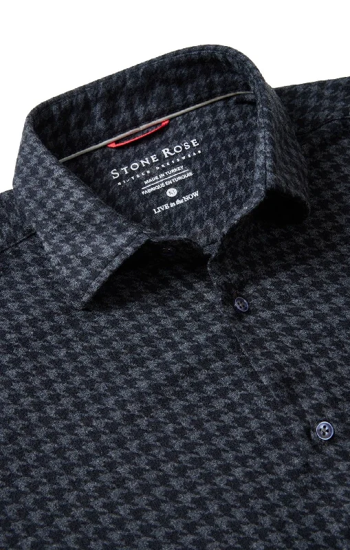 Navy Houndstooth Fleece Shirt Cozy Men's Sherpa