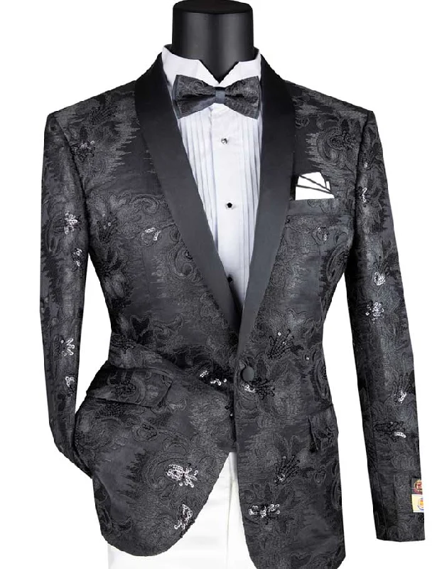 Wilde Wear Collection: Black Embroidery Single Breasted Slim Fit Blazer Tailored