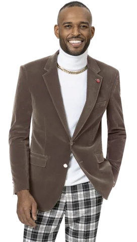 Taupe Solid Velvet Blazer J134 Trendy Men's Scandinavian