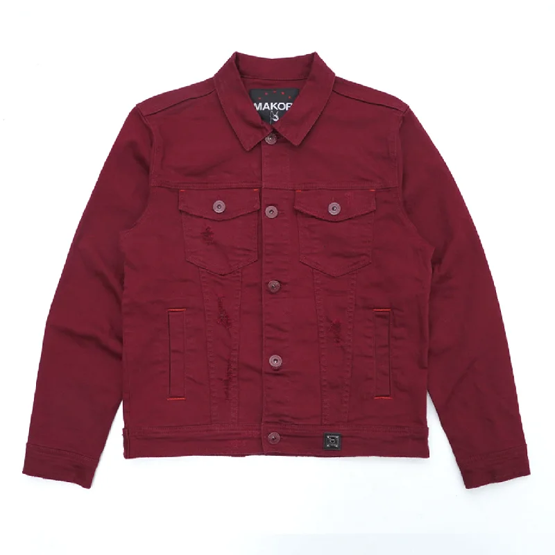 M1026 - Makobi Core Denim Jacket - Burgundy Casual Men's Loose