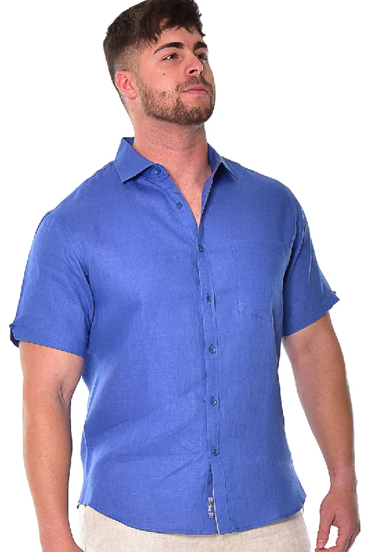 Bohio Mens 100% Linen Casual Short Sleeve Button-up Shirt in (10) Colors-MLS2042 Polished Men's Silk