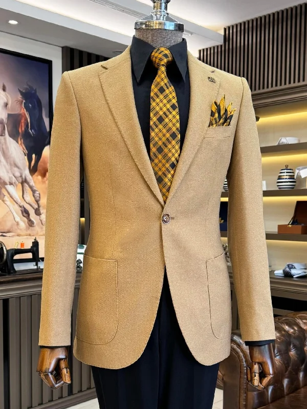 Camel Single Breasted Blazer Sharp Men's Italian