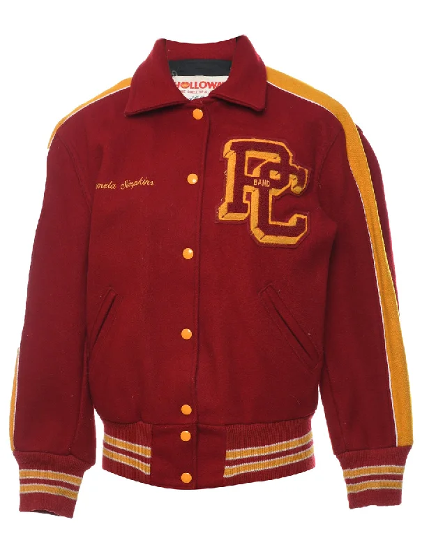 Red & Yellow 1980s Embroidered Cougar Band 1980s Varsity Jacket - M Masculine Men's Thick