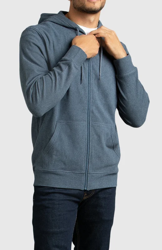 Navy Front Zip Hoodie Hip Men's Urban