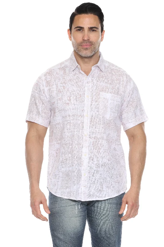 Men's Resort Style Casual Linen Blend Print Shirt Modern Men's 