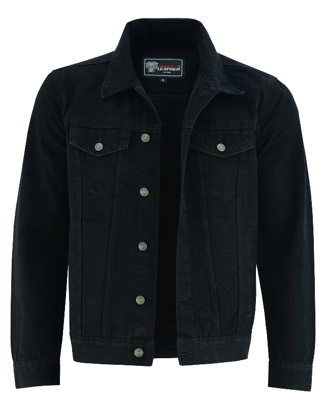 VB510BK Men's Black Heavy Duty Denim Button Front Jacket Classic Men's Pin