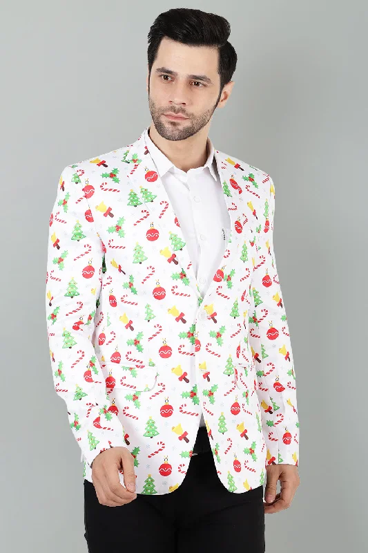 Polyester Christmas White Blazer Hip Men's Retro