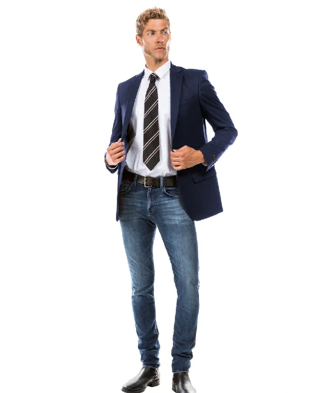 Draconian Collection: Navy Solid Color Single Breasted Jacket - Modern Fit Trendy Men's Oversized