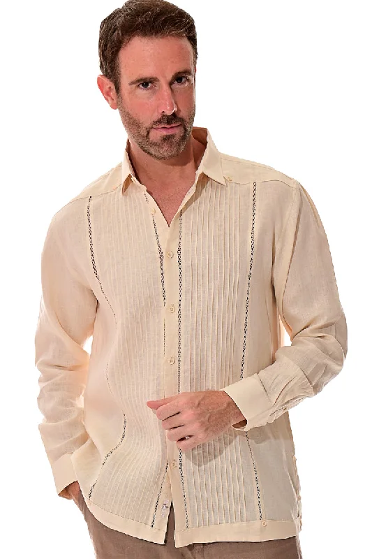 Bohio 100% Linen Fancy Guayabera Style Shirt For Men - Pin-Tucked in (3) Colors MLFG2025 Traditional Men's Wool