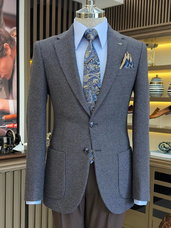 Grey Single Breasted Blazer Cclassic Men's Tweed