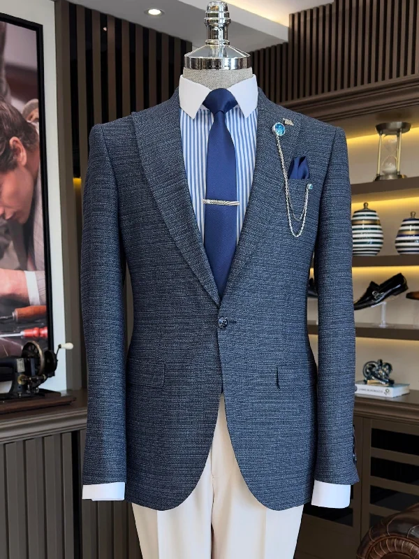 Blue Single Breasted Blazer Elegant Men's Formal 