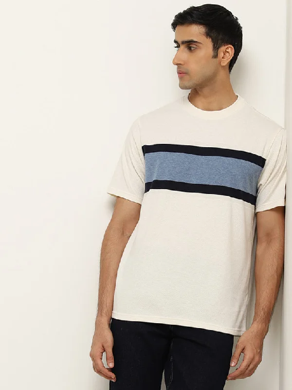 WES Lounge White Stripe Printed Relaxed Fit T-Shirt Relaxed Men's Australian 