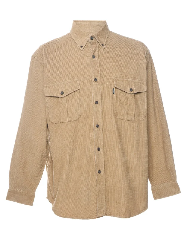 Light Brown Checked Corduroy Shirt - L Traditional Men's Wool