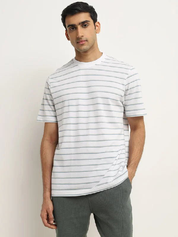 WES Lounge White Stripe Printed Relaxed-Fit T-Shirt Earthy Men's Hemp