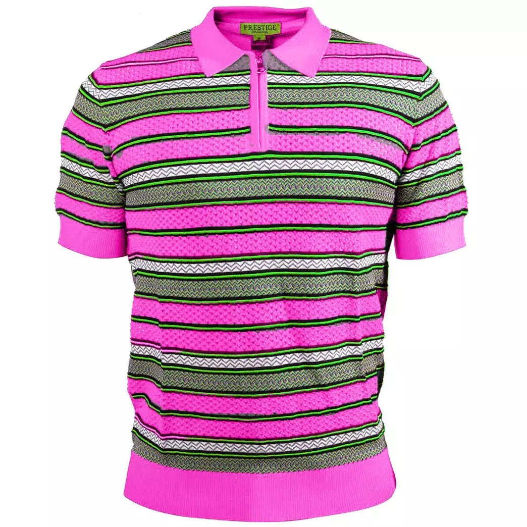 Prestige Pink Green Yellow Luxury Knit Shirt CMK-120-PINK Edgy Men's Punk