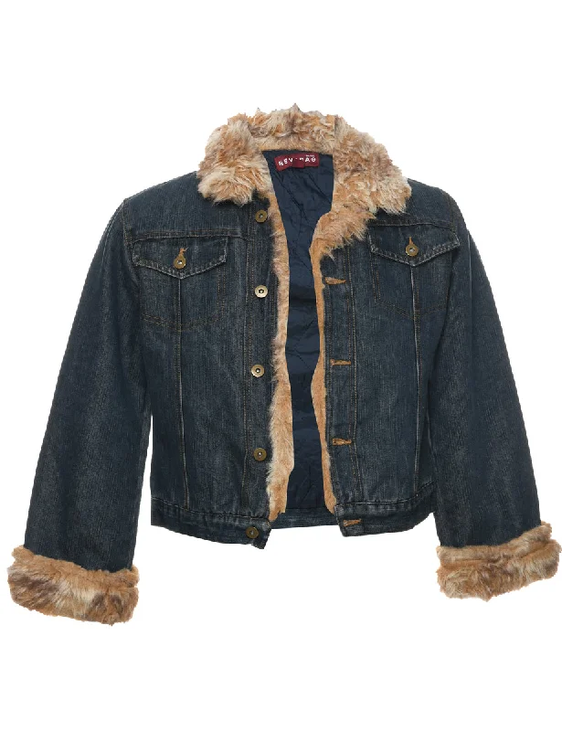 Button Front Y2K Denim Jacket - M Rugged Men's Outdoor 