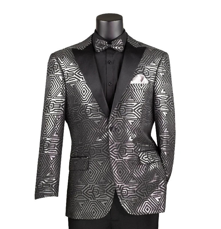 Celticlore Collection: Silver Metalic Design Single Breasted Modern Fit Blazer Stylish Men's Neon