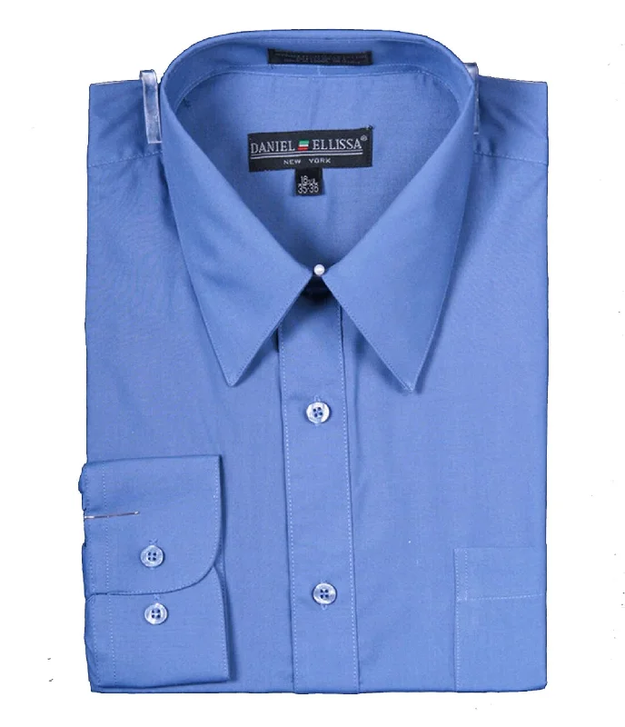 Men's Basic Dress Shirt  with Convertible Cuff -Denim Blue Beach