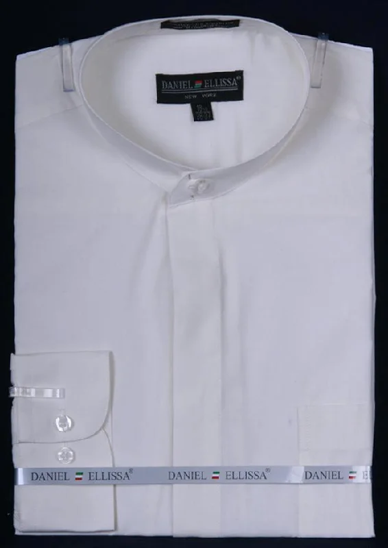 Banded Collar Dress Shirt, Ivory Trendy Men's Bucket