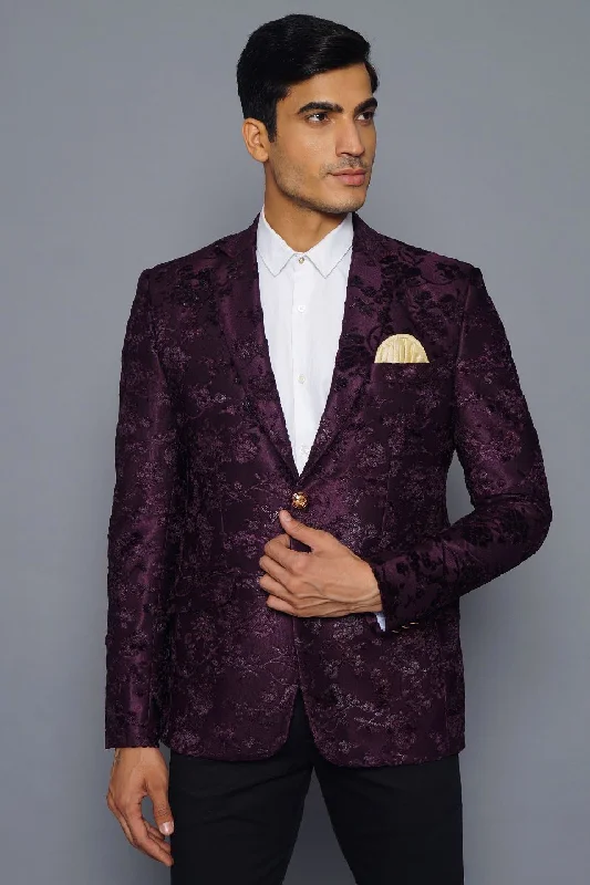 Emroidered Velvet Purple Blazer Dapper Men's 1920S