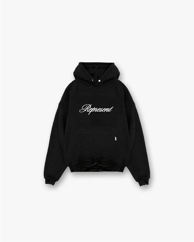 Script Logo Hoodie - Black Traditional Men's Wool