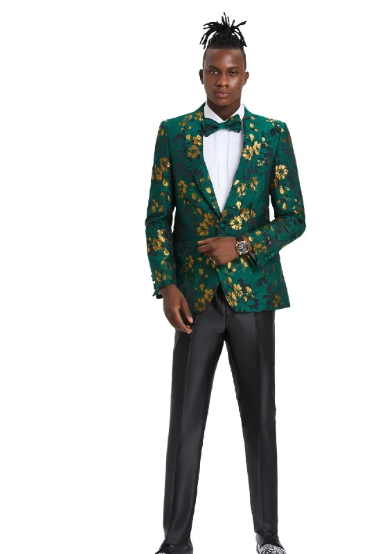 Intricate Collection: Men's Slim Fit Paisley Blazer in Green & Gold Sporty Men's Tennis