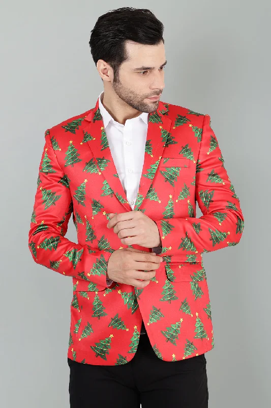 Polyester Christmas Red Blazer Classic Men's Pin