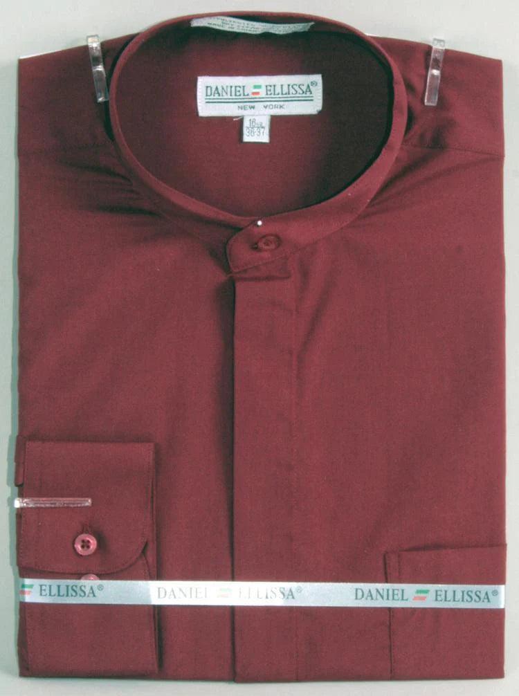 Banded Collar Dress Shirt, Burgundy Sophisticated Men's 