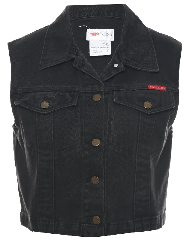 Black Denim Jacket Vest - S Polished Men's Silk