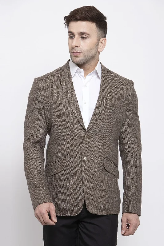 Tweed Brown Blazer Hip Men's Retro