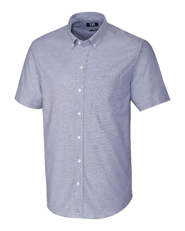 Cutter & Buck Stretch Oxford Short Sleeve Dress Shirt Light Blue Dynamic Men's High