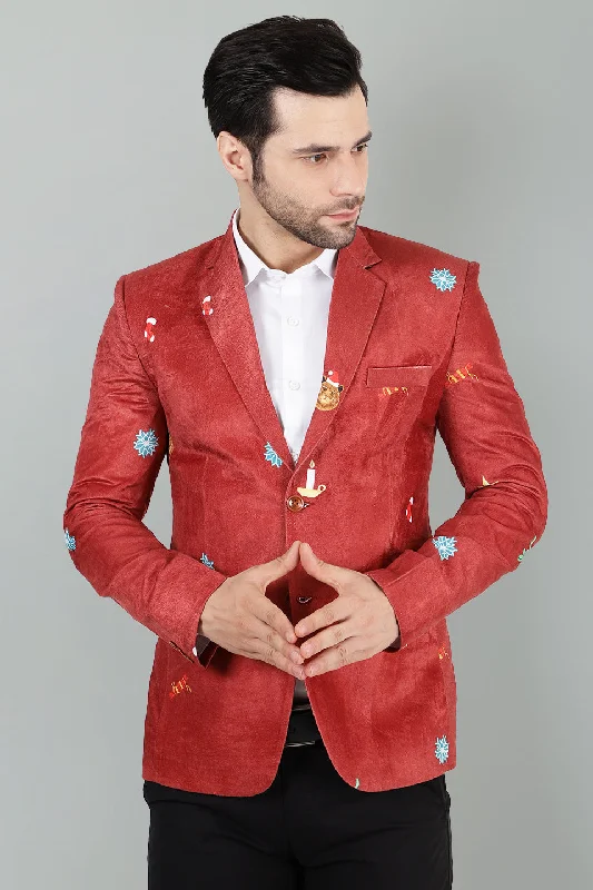 Dust Free Velvet Christmas Red Blazer Unique Men's Patch