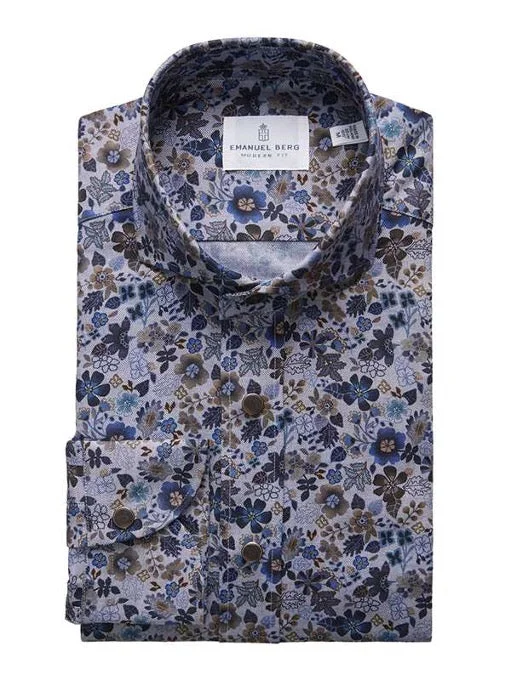 Floral Printed Twill Shirt SF19238 Medium Blue Cool Men's Skate