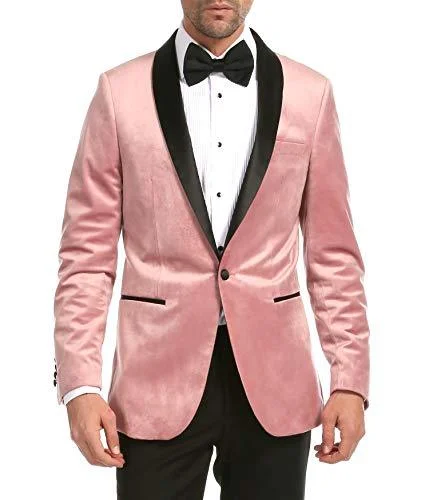 Enzo Pink Slim Fit Velvet Shawl Tuxedo Blazer Youthful Men's Anime