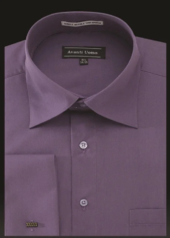 Men's French Cuff Dress Shirt Spread Collar- VIOLET Polished Men's Satin