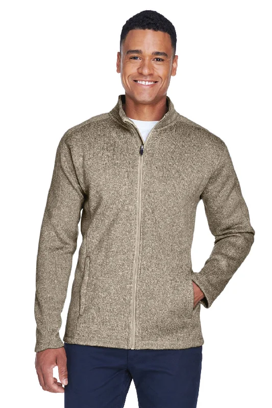 Devon & Jones Mens Bristol Pill Resistant Sweater Fleece Full Zip Jacket - Heather Khaki Brown Trendy Men's Scandinavian