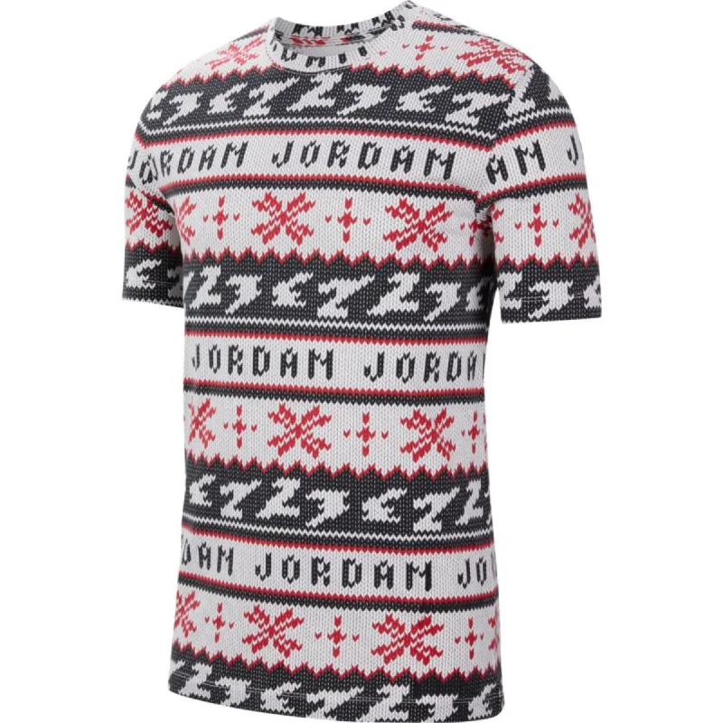 Nike Jordan Ugly Sweater Short Sleeve T-Shirt White/Red-Black  CT3711-101 Men's Preppy Men's College