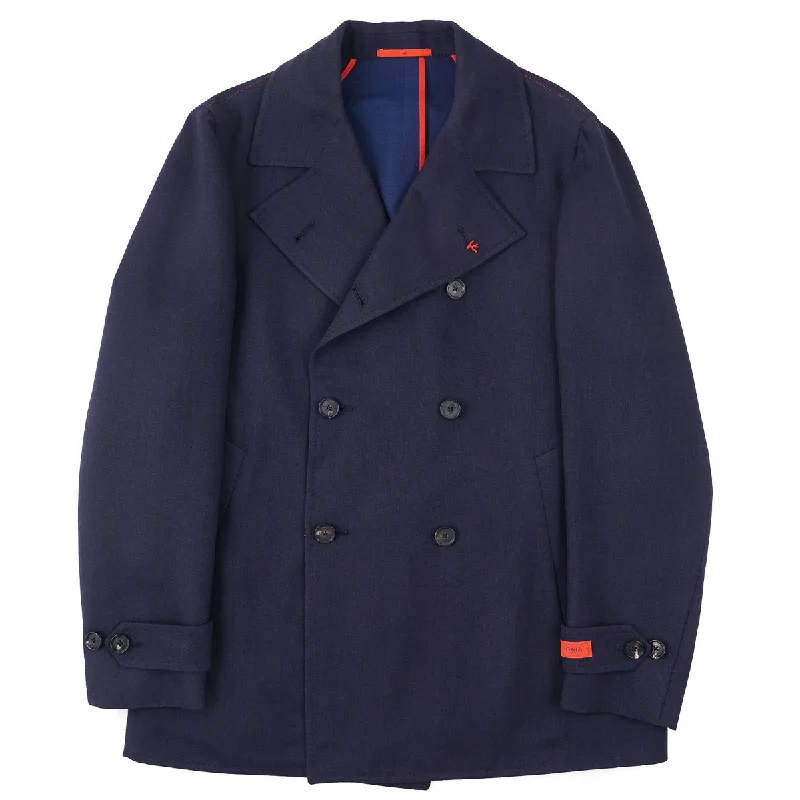 Isaia 'Iconico' Wool-Cashmere Pea Coat Laid