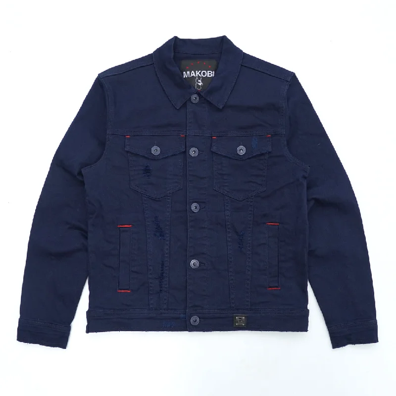 M1026 - Makobi Core Denim Jacket - Navy Polished Men's Silk